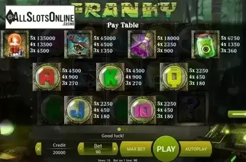 Paytable . Franky from X Play