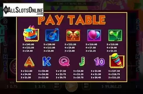 Paytable 1. Pinata from KA Gaming