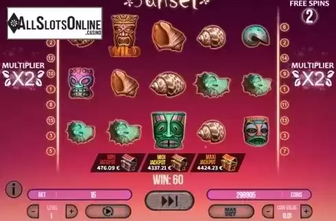 Free Spins screen. Sunset (Fugaso) from Fugaso