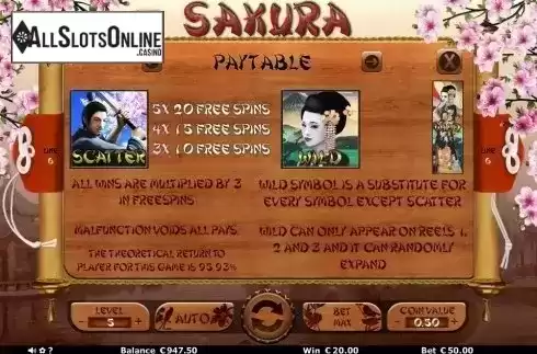 Paytable 3. Sakura from Join Games