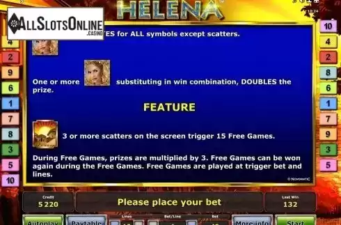 Paytable 2. Helena™ from Greentube