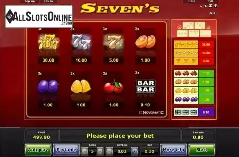 Paytable 1. Seven´s from iGaming2go