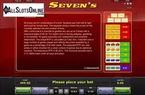 Paytable 3. Seven´s from iGaming2go