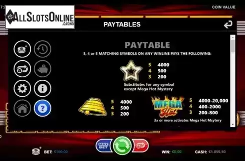 Paytable 1. Mega Hot 40 from Betsson Group