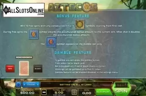 Features. Aztecos from Xplosive Slots Group