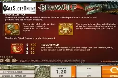 Paytable 1. Beowulf (Quickspin) from Quickspin
