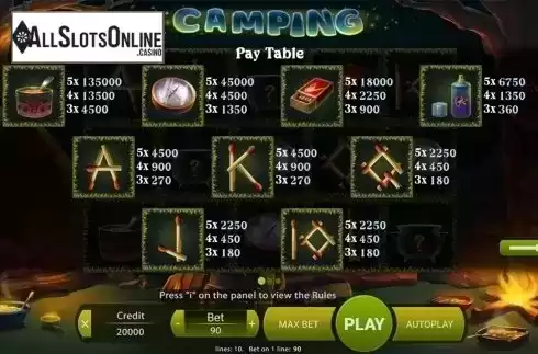 Paytable . Camping from X Play