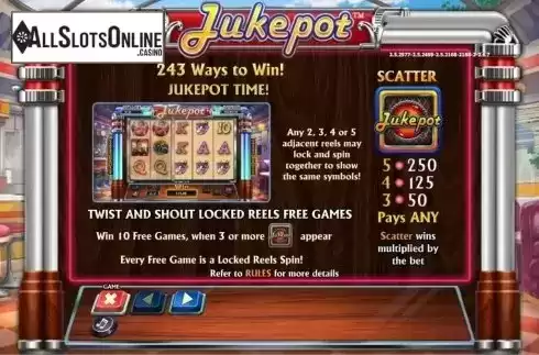 Paytable. Jukepot from NYX Gaming Group