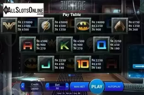 Paytable . Justice from X Play
