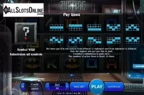 Paytable 2. Justice from X Play