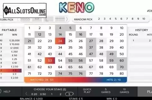 Game Screen. Keno 80 from gamevy