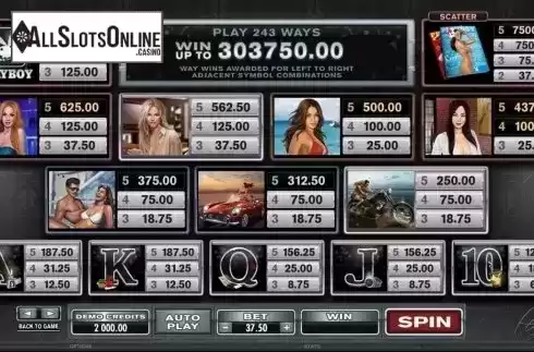 Paytable 4. Playboy from Microgaming