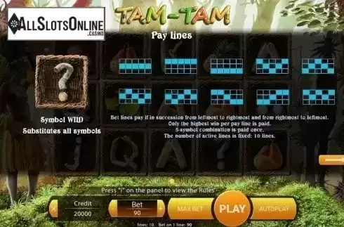 Paytable 2. Tam-Tam from X Play