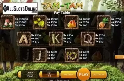 Paytable . Tam-Tam from X Play