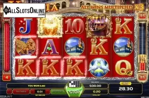 Free Spins screen. Venetia from GameArt