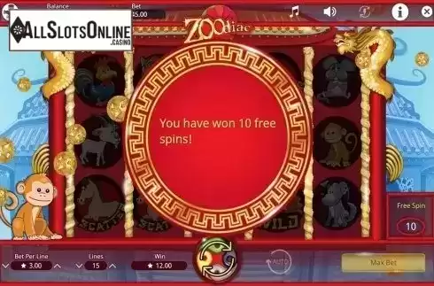 Free spins intro screen. Zoodiac from Booming Games