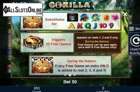 Paytable 2. Gorilla from Greentube