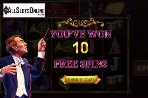 Intro Free spins screen. Musician from PlayStar