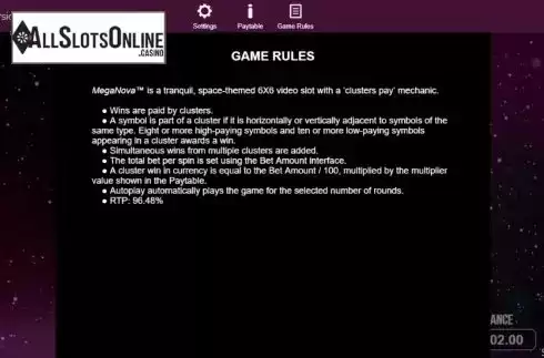 Game rules. Meganova from Spearhead Studios