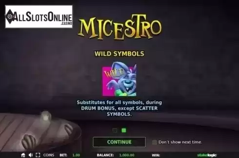Start Screen. Micestro from StakeLogic