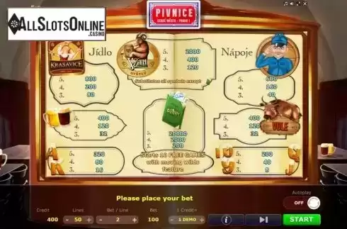 Paytable. Pivnice from Five Men Games