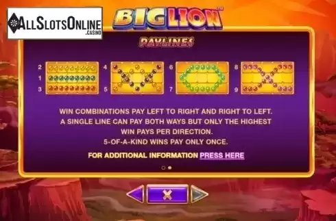 Paytable 2. Big Lion from Skywind Group