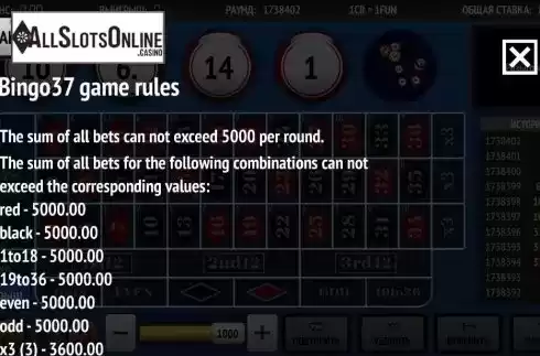 Paytable 1. Bingo 37 from InBet Games