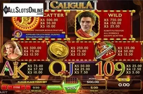 Paytable. Caligula from GameArt