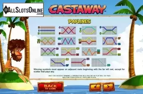 Paytable 2. Castaway from Leander Games