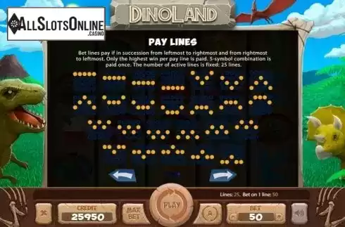 Paylines. Dinoland from X Card