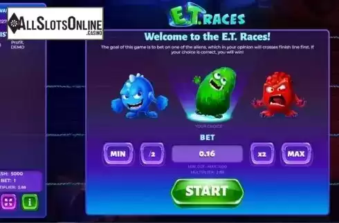 Reel Screen. E.T. Races from Evoplay Entertainment