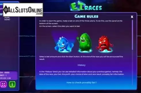 Info1. E.T. Races from Evoplay Entertainment