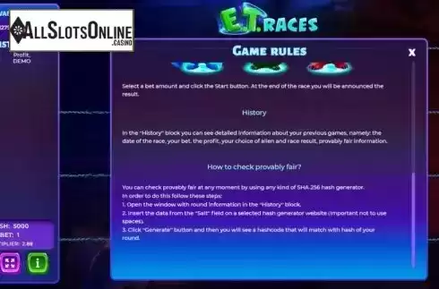 Info2. E.T. Races from Evoplay Entertainment