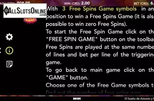 Free Spins feature screen. El Sueno from World Match