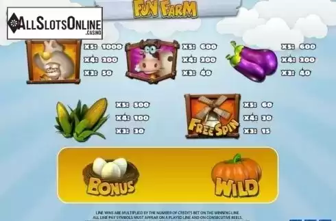 Paytable 1. Fun Farm from PlayPearls