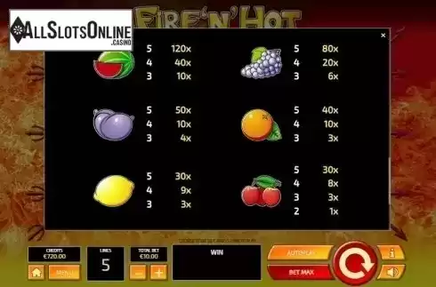 Paytable 4. Fire'n'Hot from Tom Horn Gaming