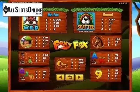 Paytable. Foxy Fox from GMW