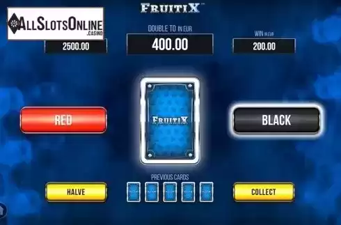 Gamble game screen. Fruiti X from SYNOT