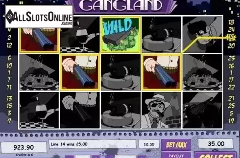 Wild Win screen. Gangland from Tom Horn Gaming