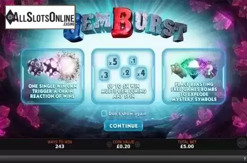 Intro screen. GemBurst from SUNFOX Games