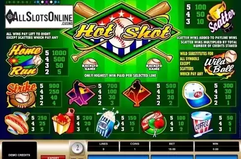 Paytable. Hot Shot (Microgaming) from Microgaming