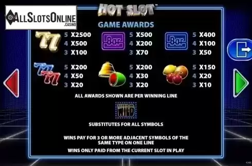 Paytable 1. Hot Slot (Barcrest) from Barcrest