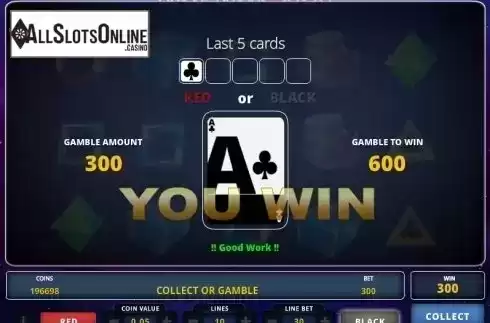 Gamble Win screen. Infinium from Zeus Play