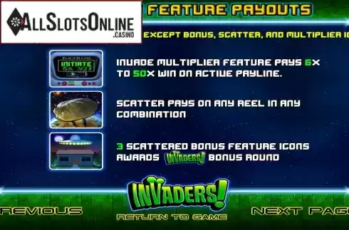 Paytable 2. Invaders from Betsoft