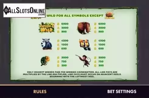 Paytable 1. Jungle 2 from NetGame