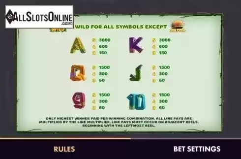 Paytable 2. Jungle 2 from NetGame