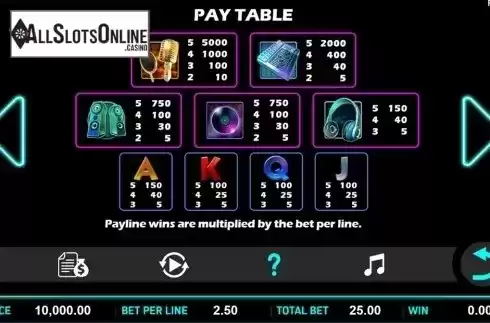 Paytable . KTV Kash from Aspect Gaming