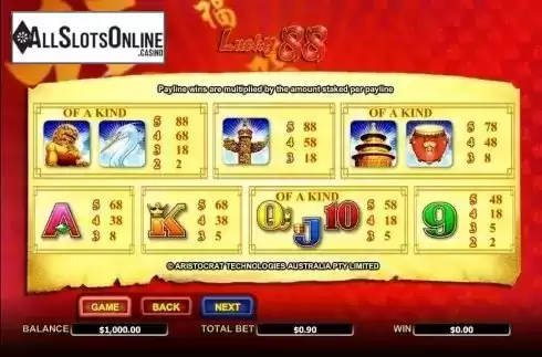 Screen3. Lucky 88 from Aristocrat
