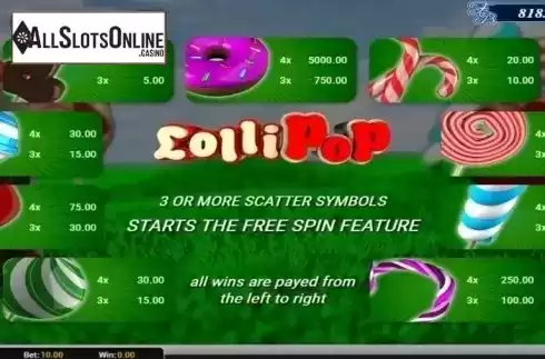 Paytable 1. Lollipop (Altea Gaming) from AlteaGaming