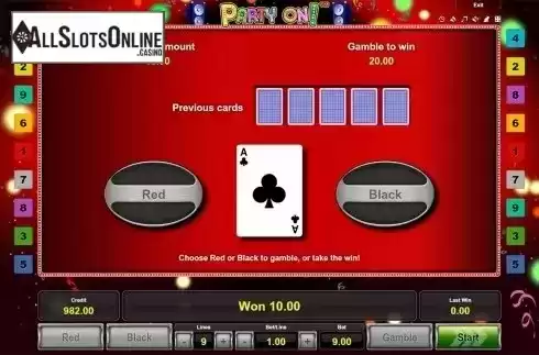 Gamble screen. Party On!	 from Novomatic